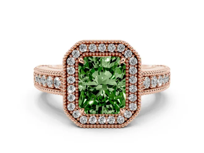 Radiant Cut Halo Engagement Ring Setting for a Fancy Green Lab-Grown Diamond | Rose Gold