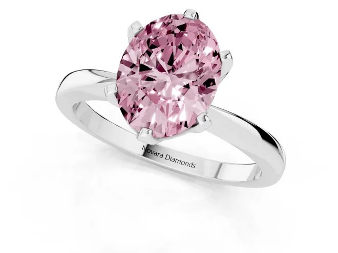 Oval Tapered Solitaire Engagement Ring Setting for a Fancy Pink Lab-Grown Diamond | Claw Prong Head | Sterling Silver – second view