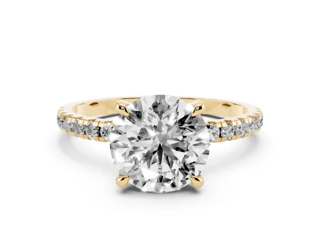 Round Petite Pavé Solitaire Engagement Ring Setting | Slim Band | Yellow Gold