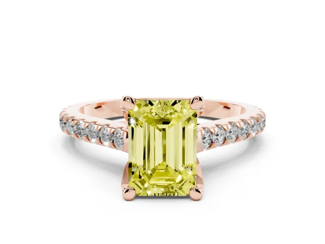 Emerald Cut Hidden Halo Pavé Engagement Ring Setting for a Fancy Yellow Lab-Grown Diamond | Claw Prongs | Rose Gold