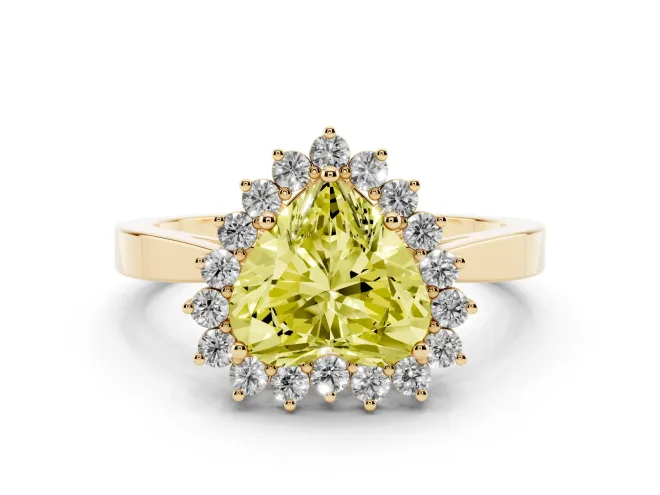 Heart-Shaped Scalloped Halo Engagement Ring Setting for a Fancy Yellow Lab-Grown Diamond | Flat Plain Band | Yellow Gold