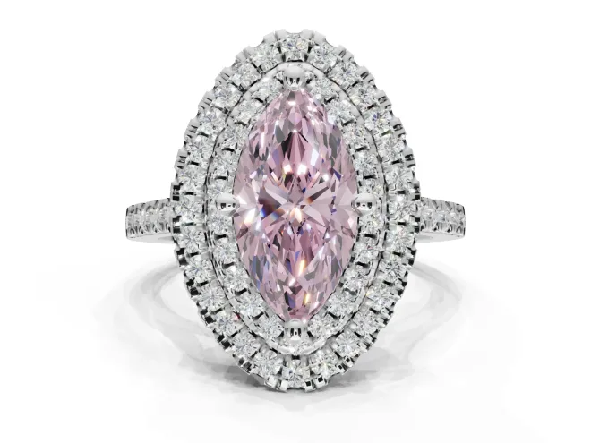Marquise Double Halo Engagement Ring Setting for a Fancy Pink Lab-Grown Diamond | Pavé Shoulders | White Gold