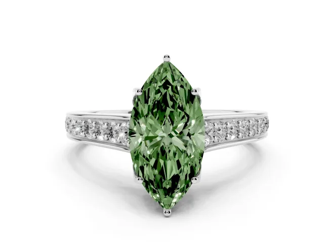 Marquise Graduated Pavé Engagement Ring Setting for a Fancy Green Lab-Grown Diamond | Platinum