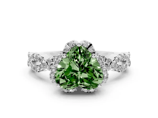 Heart-Shaped Milgrain Halo Engagement Ring Setting for a Fancy Green Lab-Grown Diamond | Graduated Shoulders | Platinum