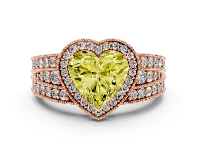 Heart-Shaped Milgrain Halo Engagement Ring Setting for a Fancy Yellow Lab-Grown Diamond | Split Shank | Rose Gold