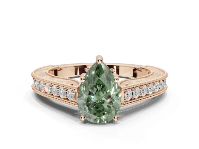 Pear-Shaped Vintage Engagement Ring Setting for a Fancy Green Lab-Grown Diamond | Rose Gold - Design NV-24644