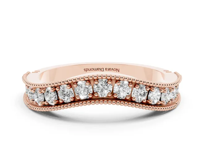 Round Lab-Grown Diamond Milgrain Contour Wedding Band | Beaded Rails | Rose Gold