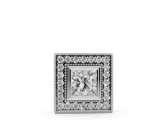 Princess Cut Lab-Grown Diamond Bezel Halo Pendant Necklace | Milgrain Edges | White Gold