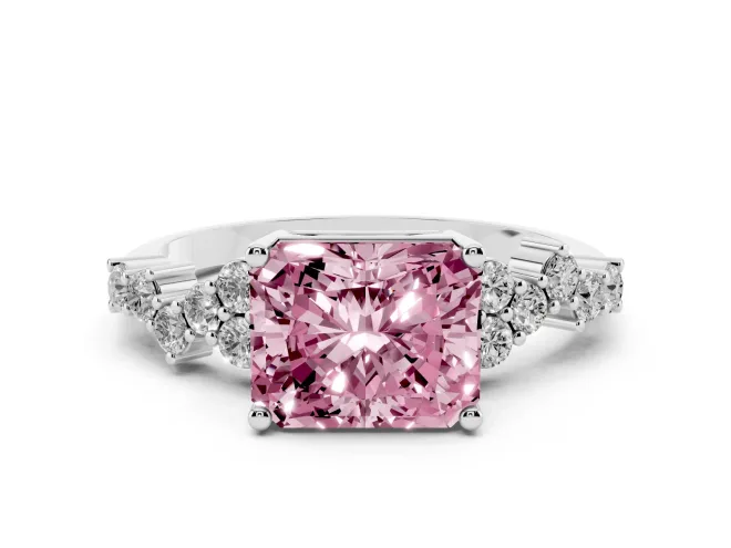 Radiant Cut Scattered Accent Engagement Ring Setting for a Fancy Pink Lab-Grown Diamond | White Gold