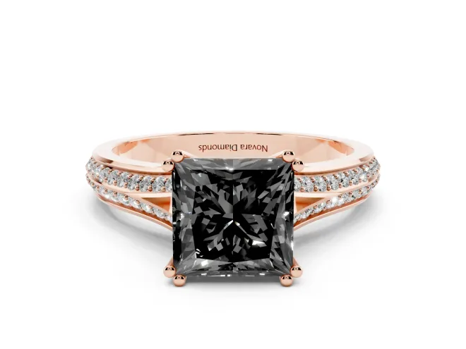 Princess Cut Split Shank Engagement Ring Setting for a Black Center | Pavé Band | Rose Gold