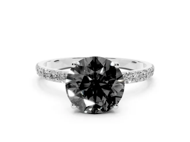 Round Pavé Solitaire Engagement Ring Setting for a Black Center | Fine Line Pavé Band | Platinum