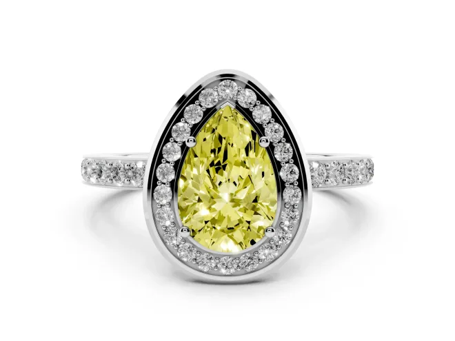 Pear-Shaped Bezel-Rim Halo Engagement Ring Setting for a Fancy Yellow Lab-Grown Diamond | Pavé Band | Sterling Silver