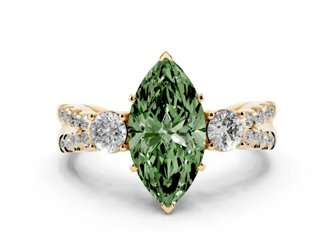 Marquise Three Stone Engagement Ring Setting for a Fancy Green Lab-Grown Diamond | Yellow Gold