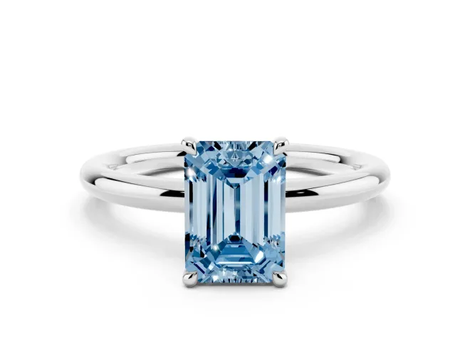 Emerald Cut Hidden Halo Ring Setting for a Fancy Blue Lab-Grown Diamond | White Gold
