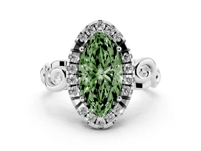 Marquise Filigree Halo Engagement Ring Setting for a Fancy Green Lab-Grown Diamond | Sterling Silver