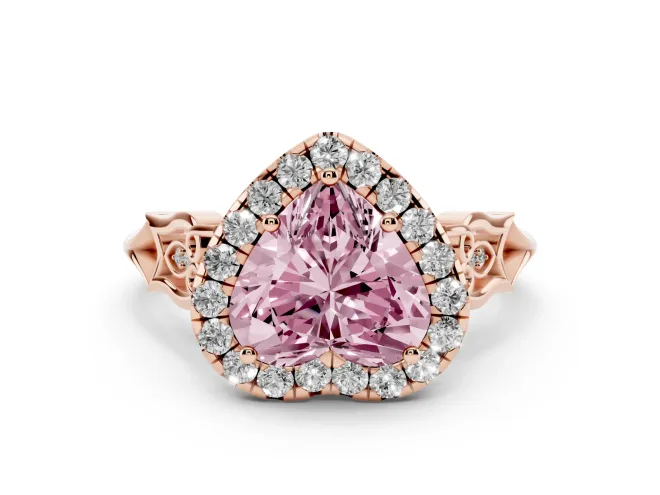Heart-Shaped Halo Engagement Ring Setting for a Fancy Pink Lab-Grown Diamond | Filigree Shoulders | Rose Gold