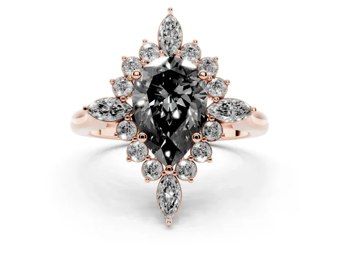 Pear-Shaped Cluster Halo Engagement Ring Setting for a Black Center | Rose Gold