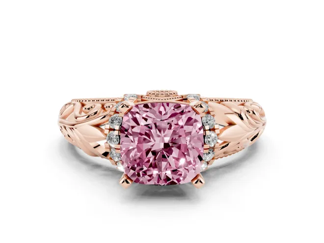 Cushion Cut Filigree Engagement Ring Setting for a Fancy Pink Lab-Grown Diamond | Rose Gold