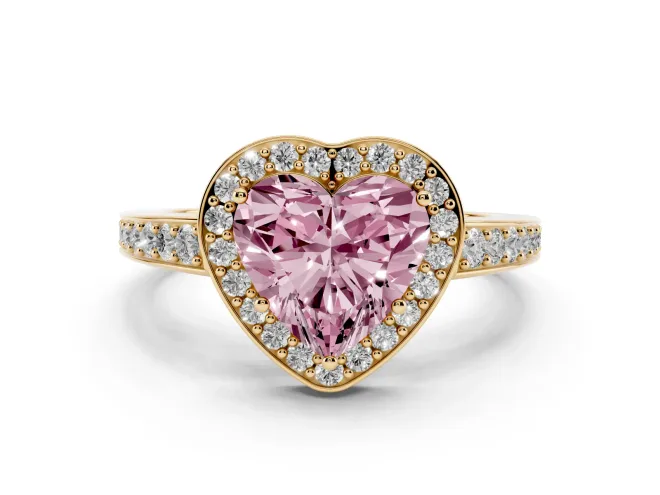 Heart-Shaped Framed Halo Engagement Ring Setting for a Fancy Pink Lab-Grown Diamond | Yellow Gold