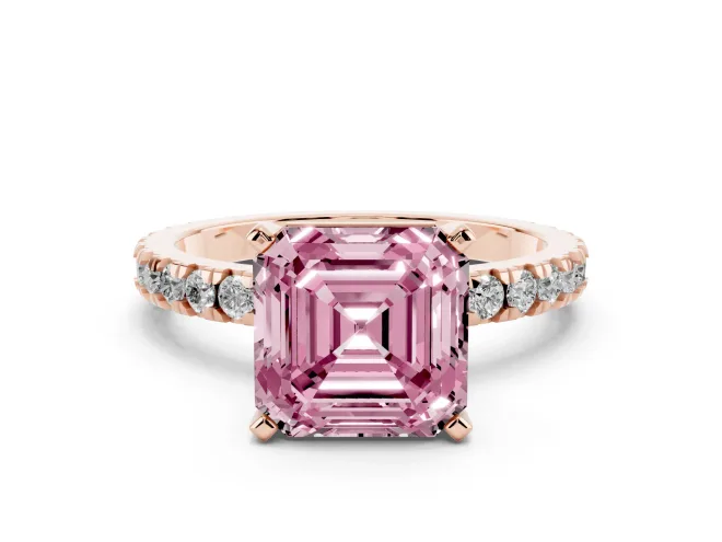 Asscher Cut Pavé Engagement Ring Setting for a Fancy Pink Lab-Grown Diamond | Rose Gold