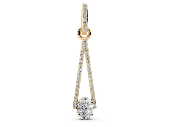 Oval Lab-Grown Diamond Pavé Open Triangle Pendant Necklace | Pavé Bail | Yellow Gold