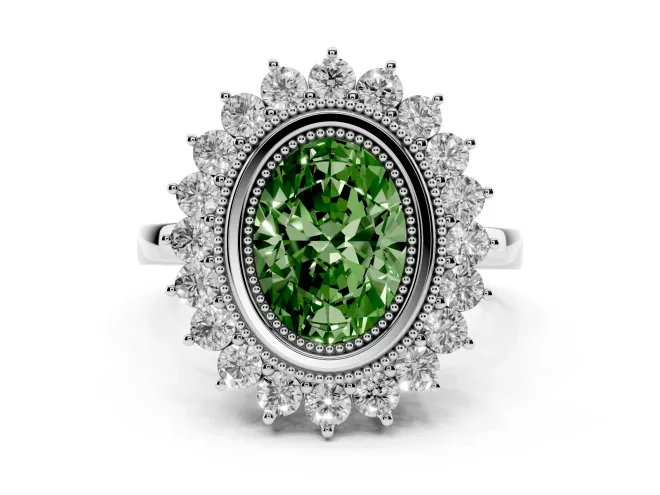 Oval Bezel Halo Engagement Ring Setting for a Fancy Green Lab-Grown Diamond | Sterling Silver