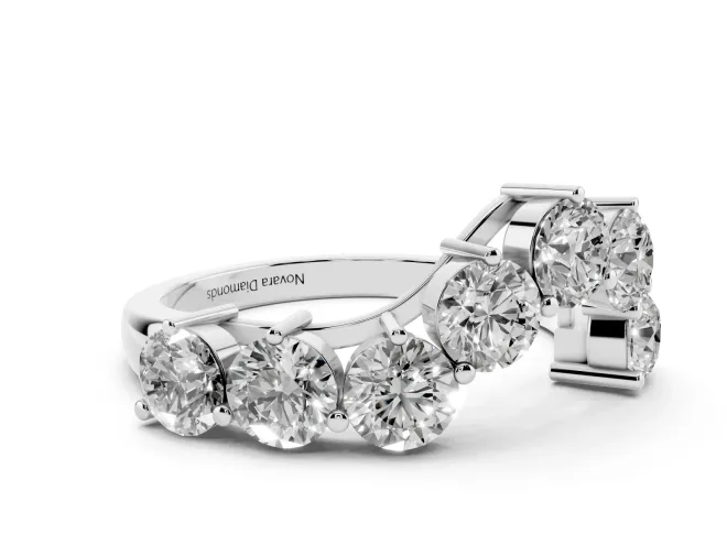 Round Lab-Grown Diamond Prong Set Curved Wedding Band | Wave Stone Line | White Gold