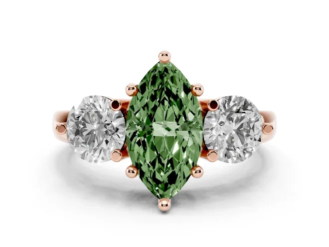 Marquise Three Stone Engagement Ring Setting for a Fancy Green Lab-Grown Diamond | Open Prong Baskets | Rose Gold