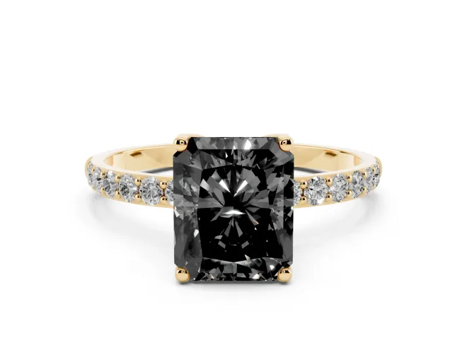 Radiant Cut Pavé Solitaire Engagement Ring Setting for a Black Center | Slim Band | Yellow Gold