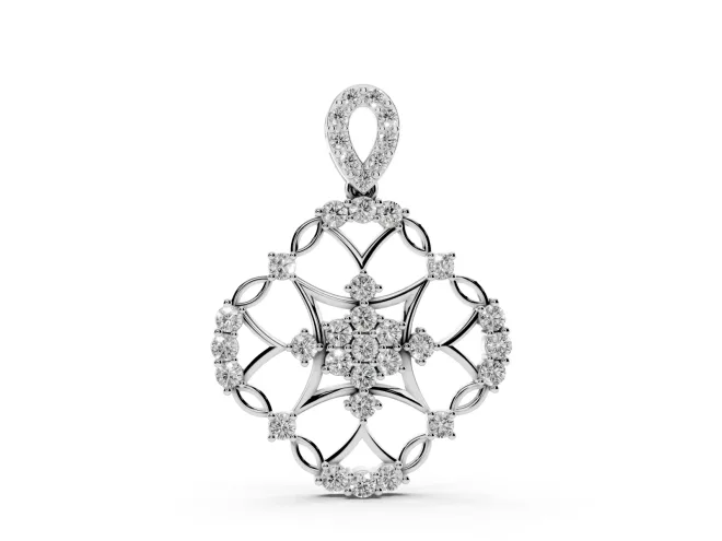 Round Lab-Grown Diamond Openwork Cluster Pendant Necklace | Quatrefoil Frame | White Gold