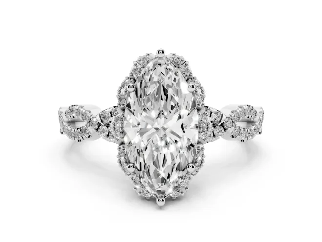 Marquise Milgrain Halo Engagement Ring Setting | Graduated Shoulders | White Gold