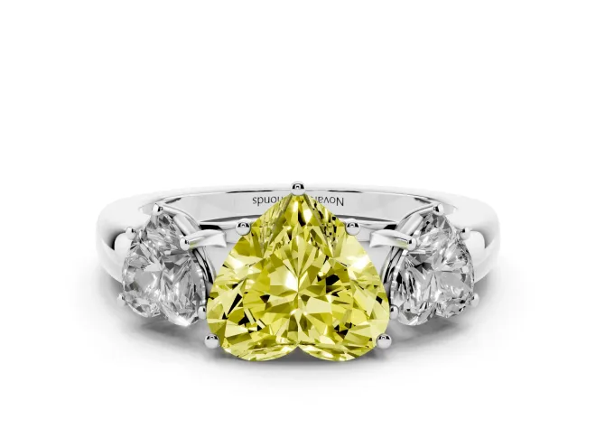 Fancy Yellow Heart Cut Diamond Three-Stone Ring Set in Silver with Bold Center and Classic Band
