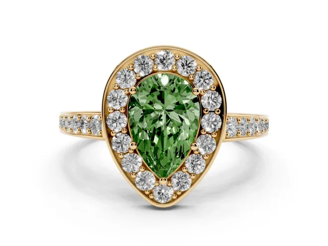 Pear-Shaped Framed Halo Engagement Ring Setting for a Fancy Green Lab-Grown Diamond | Yellow Gold