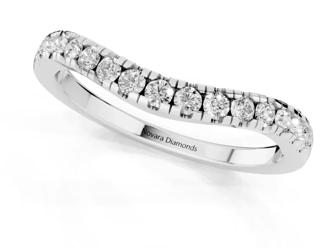 Round Diamond Curved Pavé Wedding Band Set in Platinum for Stacking – second view