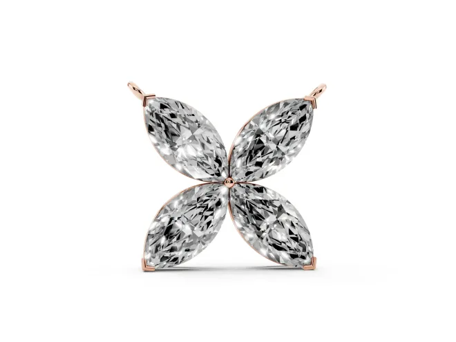 Marquise Lab-Grown Diamond Four-Petal Flower Pendant Necklace | V-Prong Tips | Rose Gold