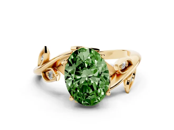 Oval Twisted Bypass Engagement Ring Setting for a Fancy Green Lab-Grown Diamond | Yellow Gold