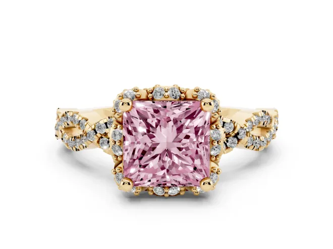 Princess Cut Halo Engagement Ring Setting for a Fancy Pink Lab-Grown Diamond | Yellow Gold - Design NV-24725