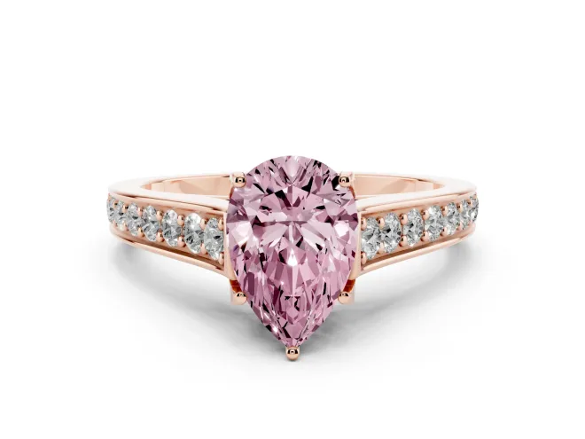 Pear-Shaped Graduated Pavé Engagement Ring Setting for a Fancy Pink Lab-Grown Diamond | Rose Gold