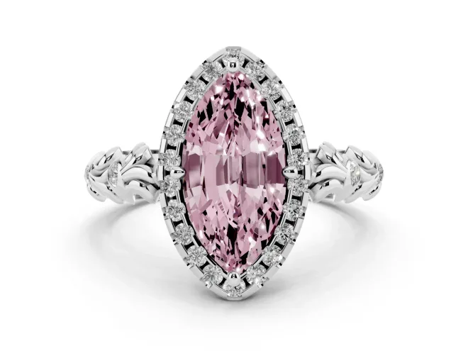 Marquise Leaf Halo Engagement Ring Setting for a Fancy Pink Lab-Grown Diamond | Sterling Silver
