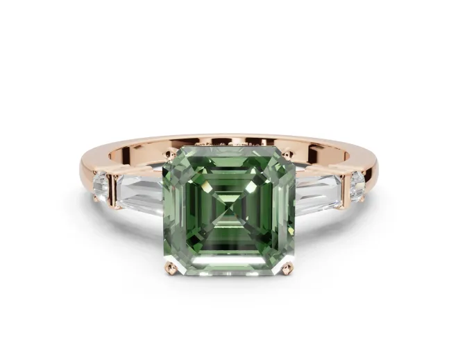 Asscher Cut Tapered Baguette Engagement Ring Setting for a Fancy Green Lab-Grown Diamond | Rose Gold