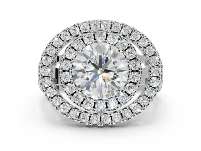 Round Double Halo Split Shank Engagement Ring Setting | Multi-Row Pavé | White Gold
