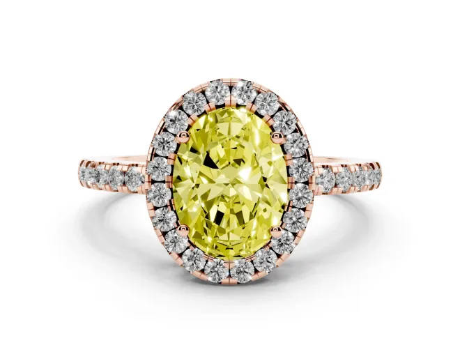 Oval Halo Engagement Ring Setting for a Fancy Yellow Lab-Grown Diamond | Pavé Band | Rose Gold