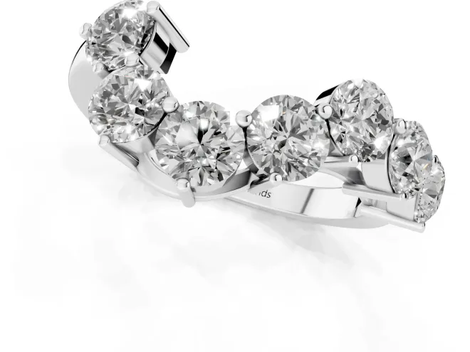 Round Diamond Curved Cluster Band Set in Platinum with Split Shank and Prong Setting – second view