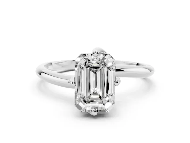 Emerald Cut Bypass Solitaire Engagement Ring Setting | Plain Polished Band | Sterling Silver