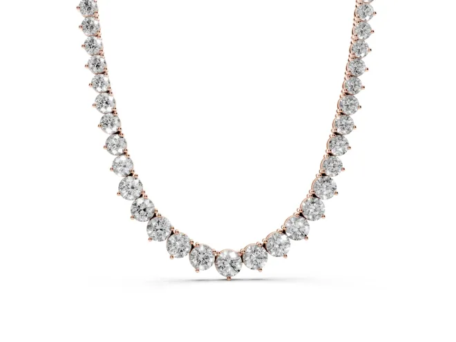 Round Lab-Grown Diamond Graduated Tennis Necklace | Linked Prong Heads | Rose Gold