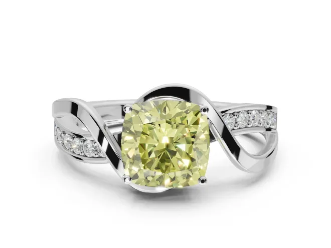 Cushion Cut Bypass Engagement Ring Setting for a Fancy Yellow Lab-Grown Diamond | Sterling Silver - Design NV-24814