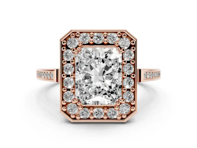 Radiant Cut Halo Engagement Ring Setting | Polished Halo Rim | Rose Gold