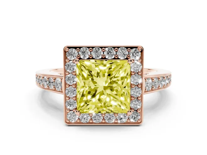 Princess Cut Framed Halo Engagement Ring Setting for a Fancy Yellow Lab-Grown Diamond | Rose Gold