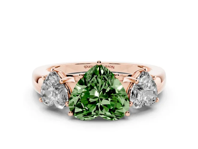 Heart-Shaped Three Stone Engagement Ring Setting for a Fancy Green Lab-Grown Diamond | Matching Side Stones | Rose Gold