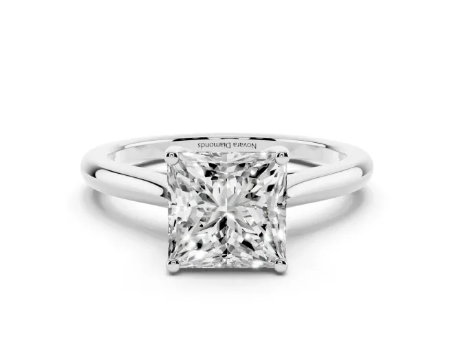 Princess Cut Diamond Solitaire Ring Set in Silver with Cathedral Band and Prong Setting